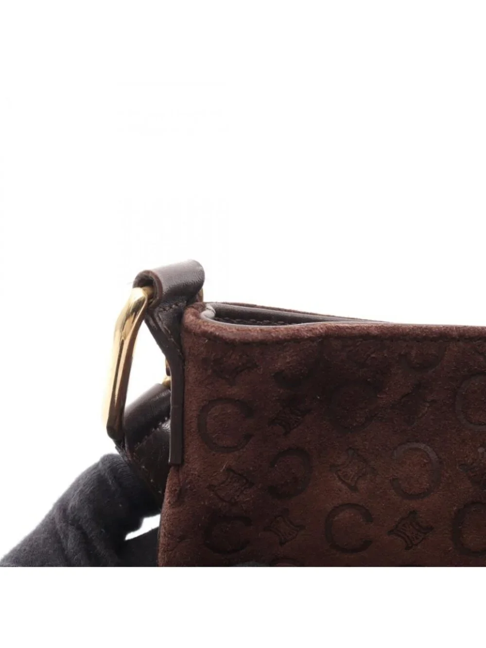 Celine Shoulder Bag C Blason Dark Brown Suede Leather